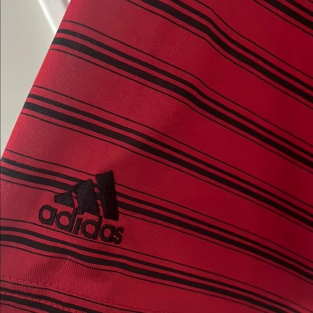 Adidas Golf Red Striped ClimaLite Polo Shirt Sz XL